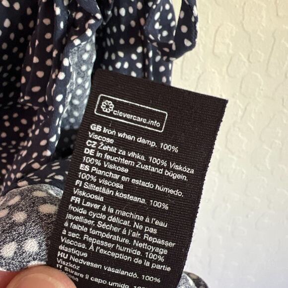 & Other Stories Short Puff Sleeve Ruffle Wrap Mini Dress 4 Small Blue Polka Dot - Picture 5 of 6